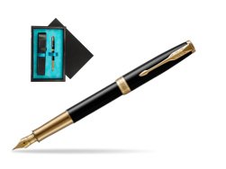 Parker Sonnet Premium Black Lacquer GT Fountain Pen  single wooden box  Black Single Turquoise