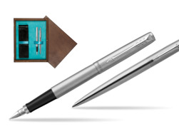 Parker Jotter Stainless Steel Chrome Color Trim  CT Fountain Pen + Ballpoint Pen in a Gift Box  double wooden box Wenge Double Turquoise 