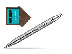 Parker IM Premium Shiny Chrome Metal Chiselled CT Ballpoint Pen  single wooden box  Wenge Single Turquoise 